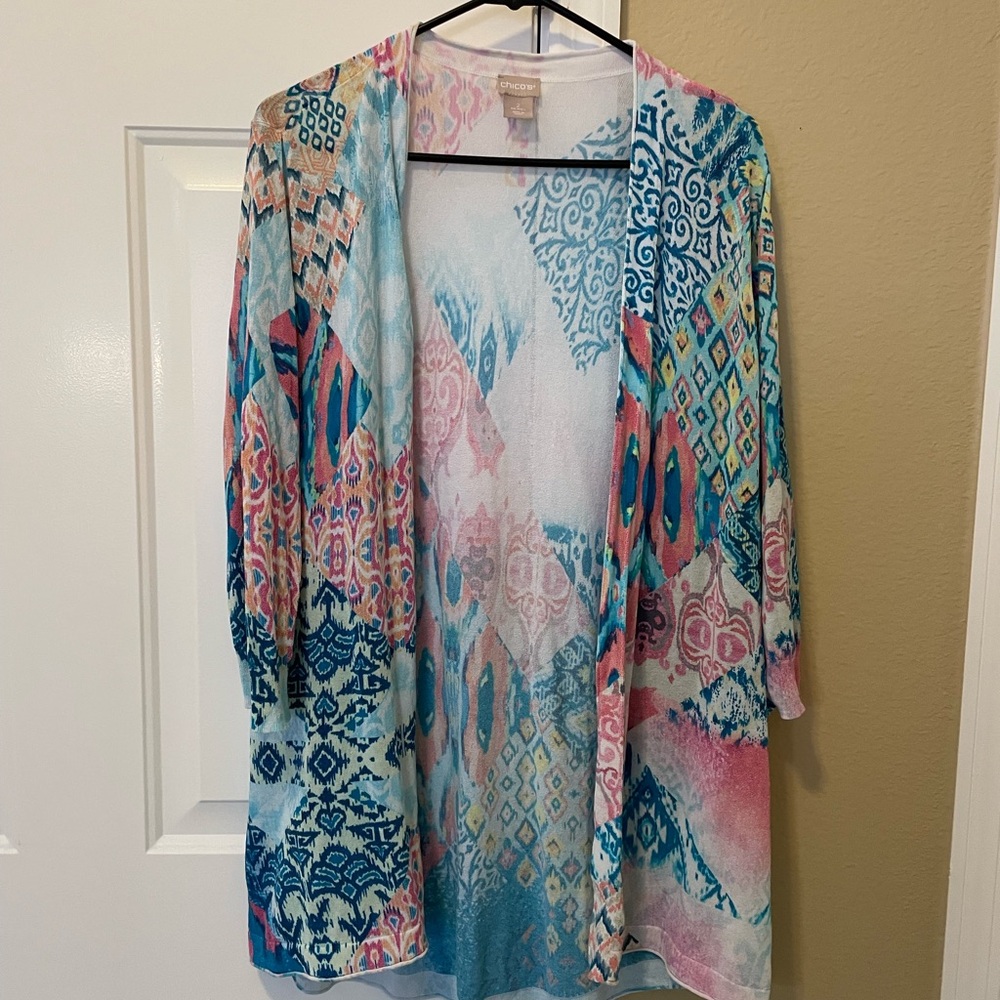 2 Chico's Tops! 1 Multicolor Cardigan & 1 Striped Cotton Top, Sz 2